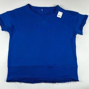 FP Free People Movement Womens Small Raw Hem Short Sleeve Sweater Shirt Oversize